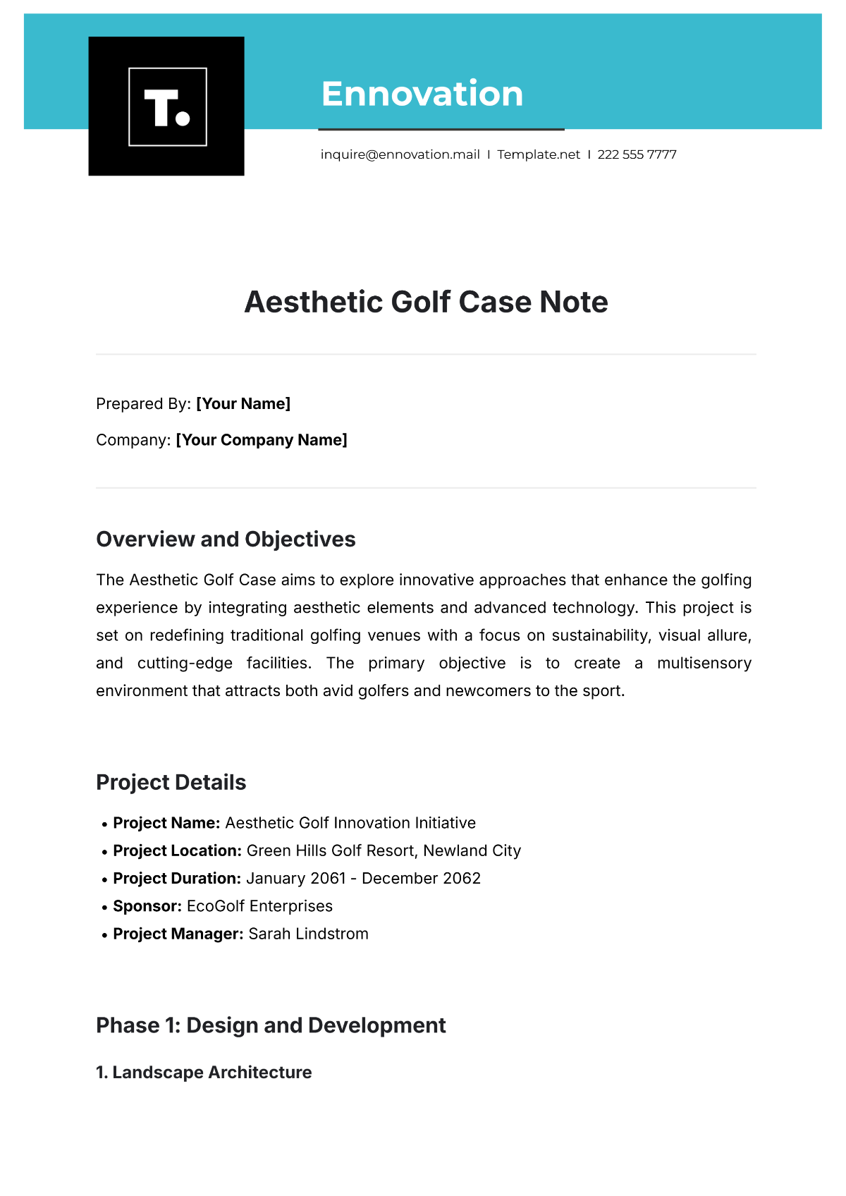 Aesthetic Golf Case Note Template