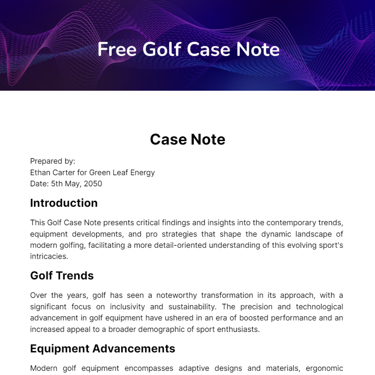 Free Golf Case Note Template