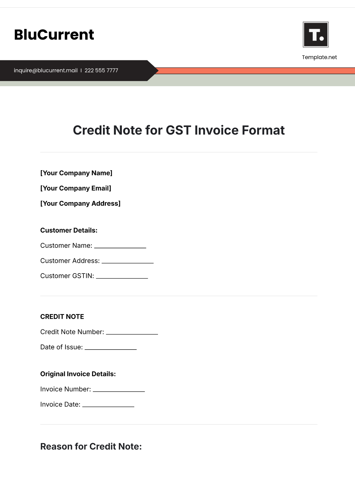 Credit Note for GST Invoice Format Template - Edit Online & Download