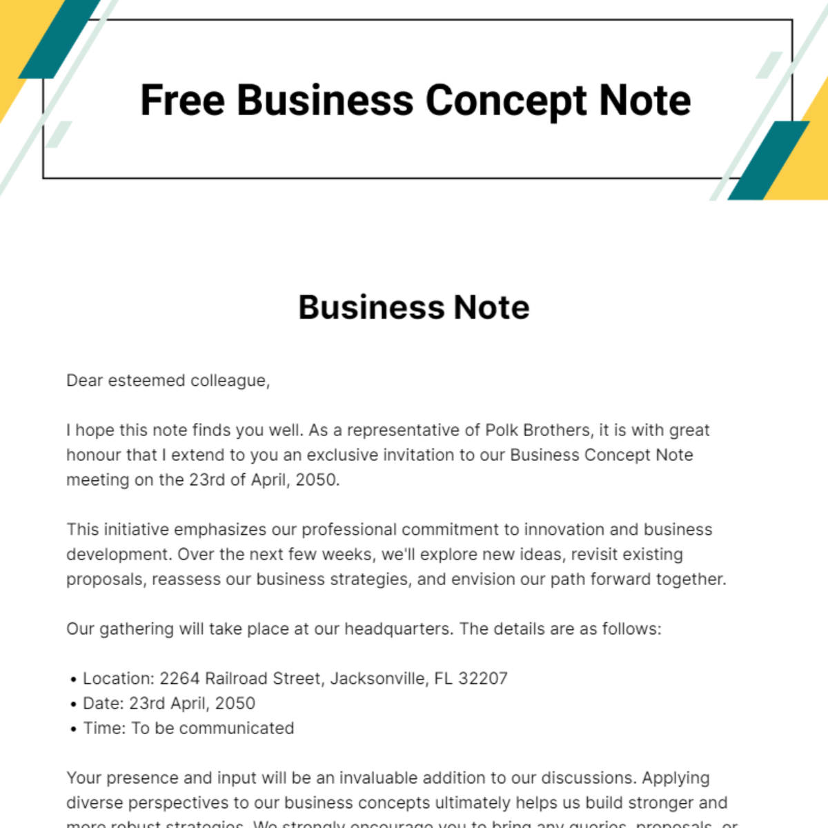 Free Business Concept Note Template