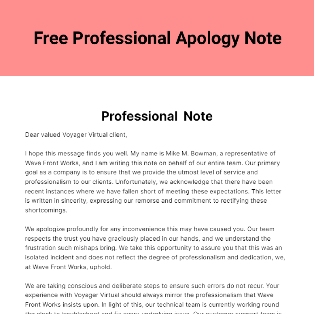 Free Professional Apology Note - Edit Online & Download | Template.net