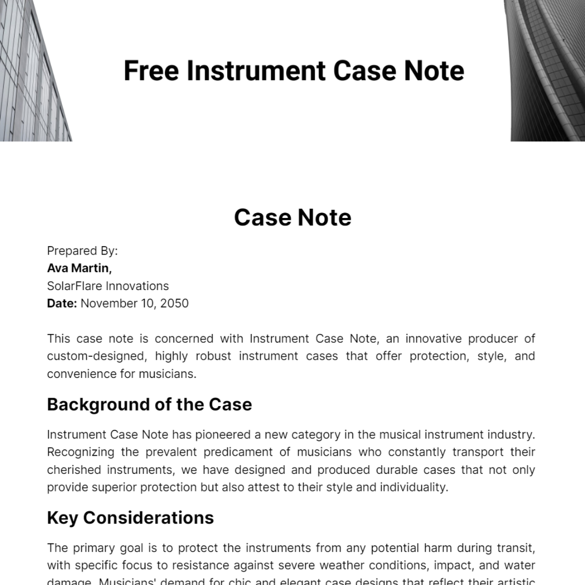 Free Instrument Case Note Template