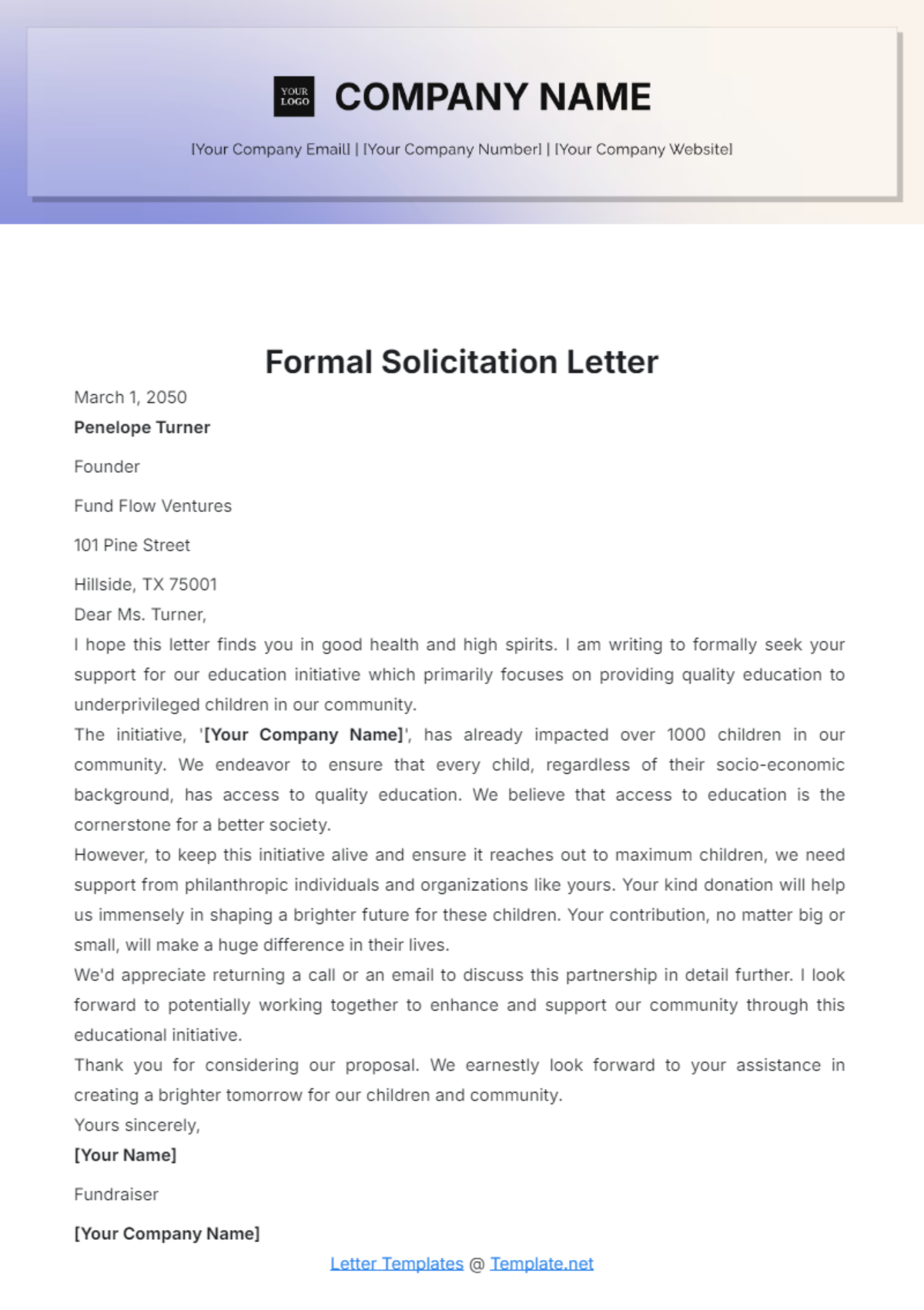 Formal Solicitation Letter Template - Edit Online & Download