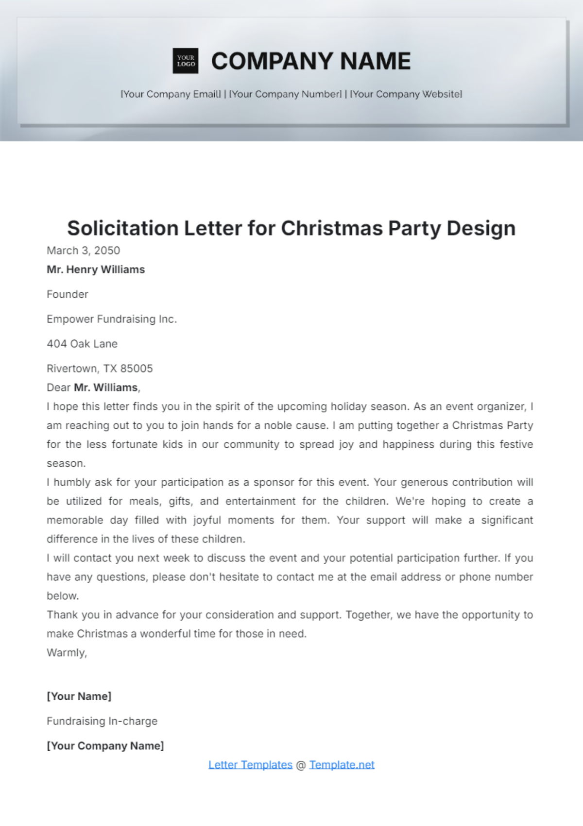 Solicitation Letter for Christmas Party Design - Edit Online & Download ...