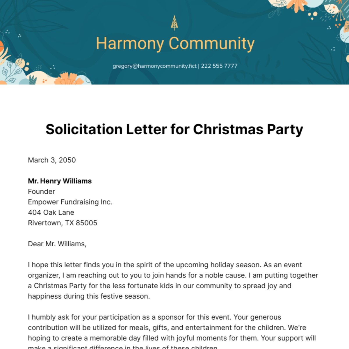 Free Solicitation Letter for Christmas Party Template