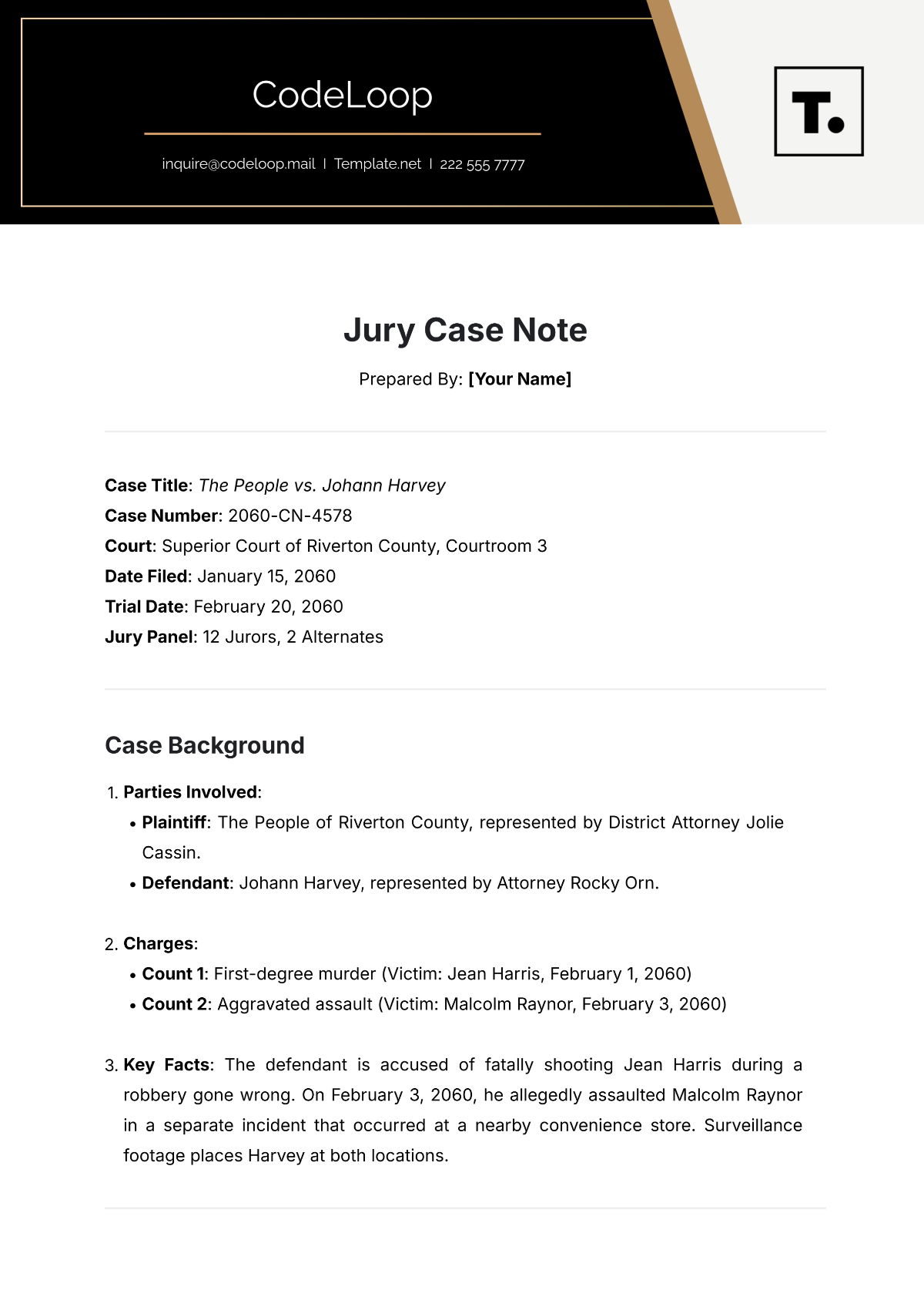 Jury Case Note Template