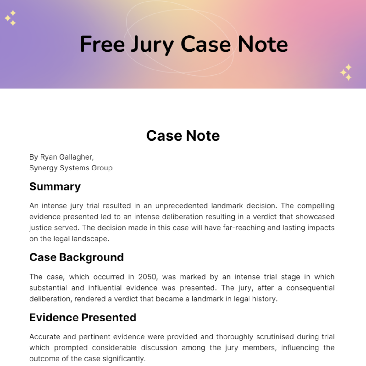 Jury Case Note Template