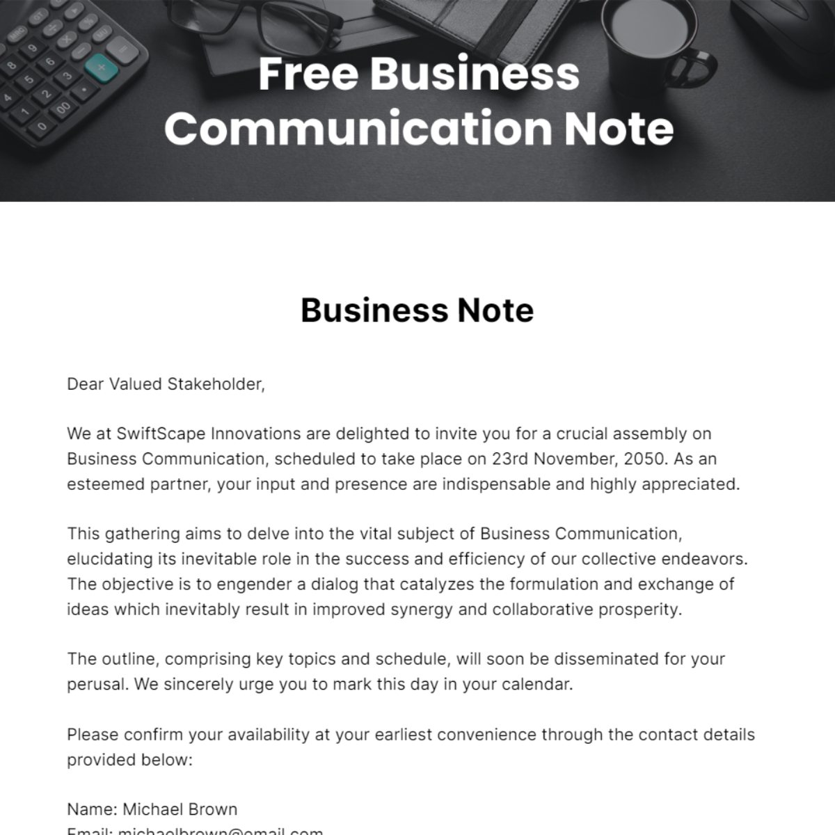 Business Communication Note Template