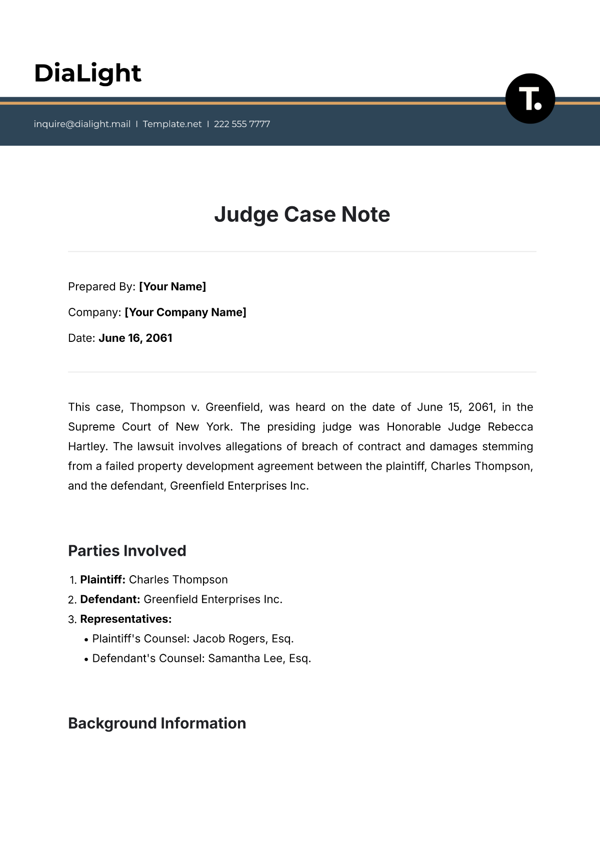 Judge Case Note Template