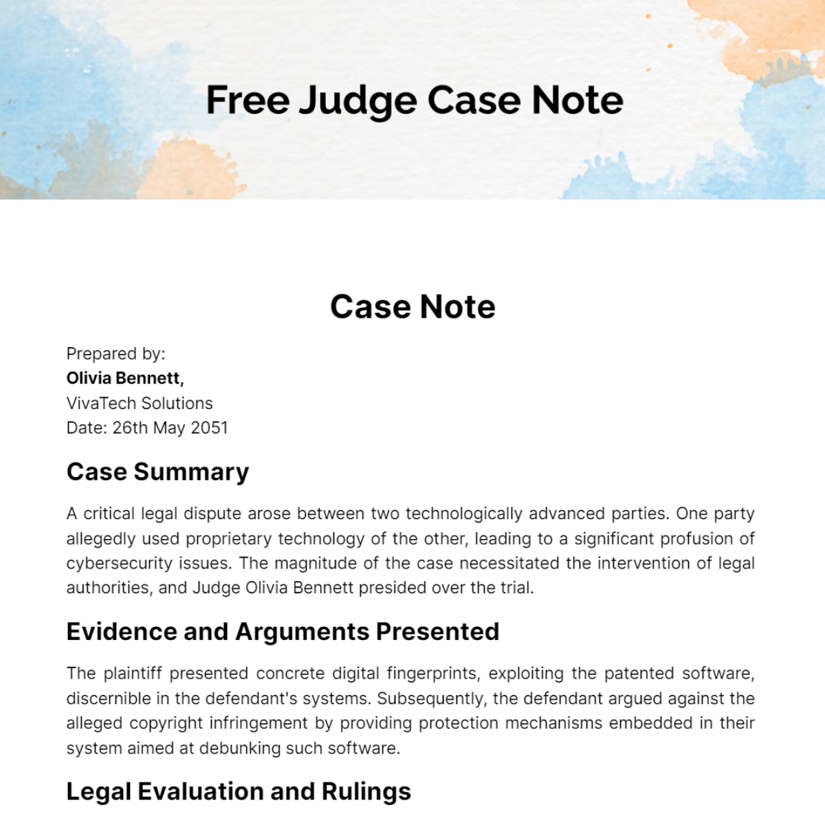 Free Judge Case Note Template