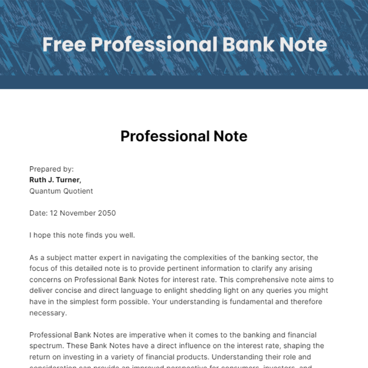 Free Professional Bank Note Template