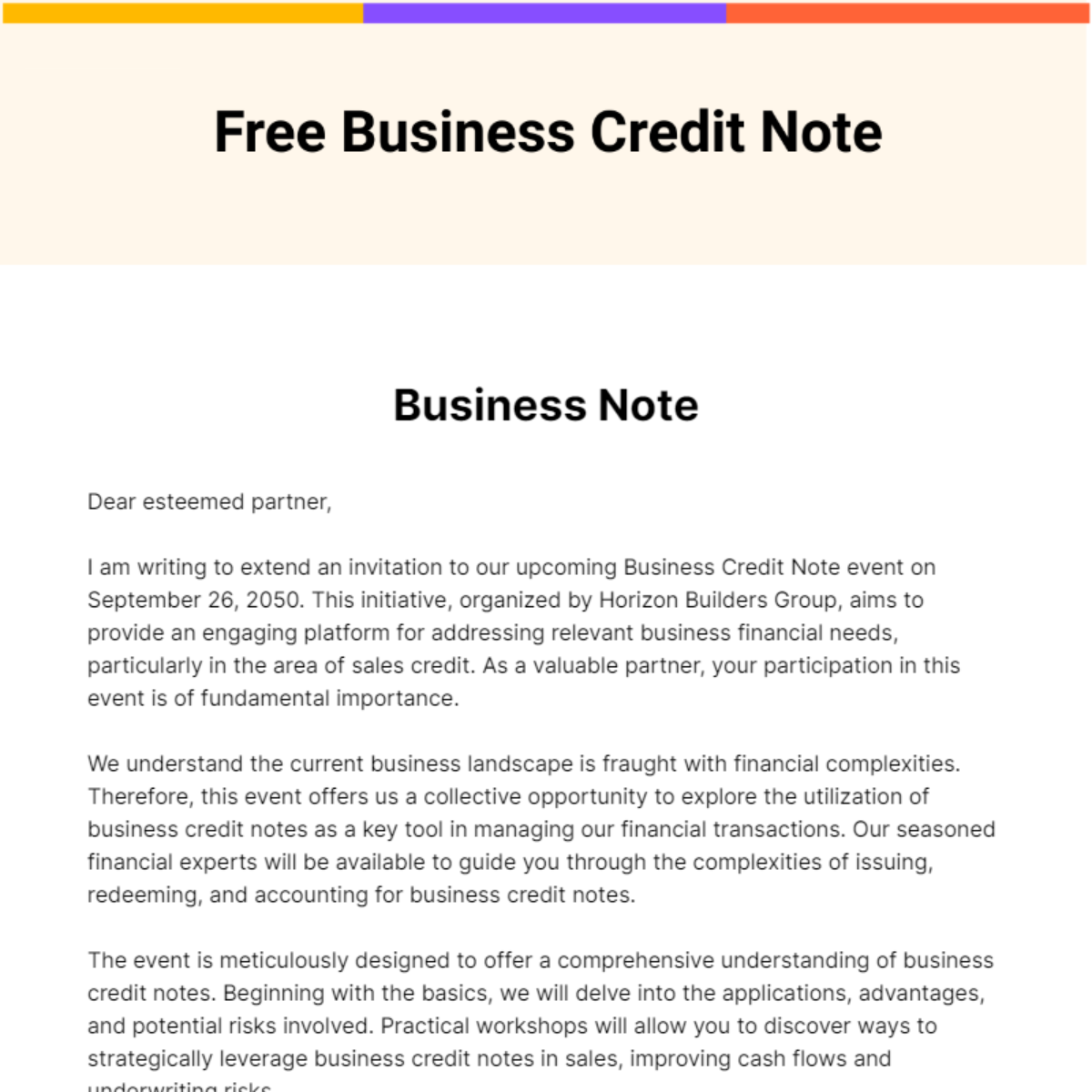 Free Business Credit Note Template