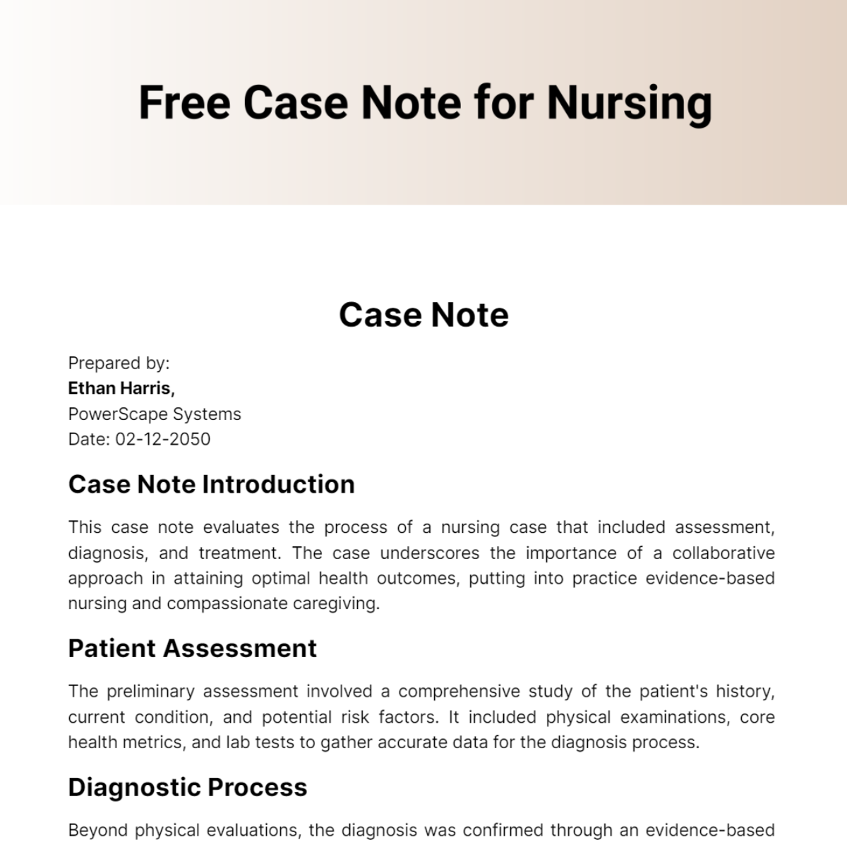 Free Case Note for Nursing Template