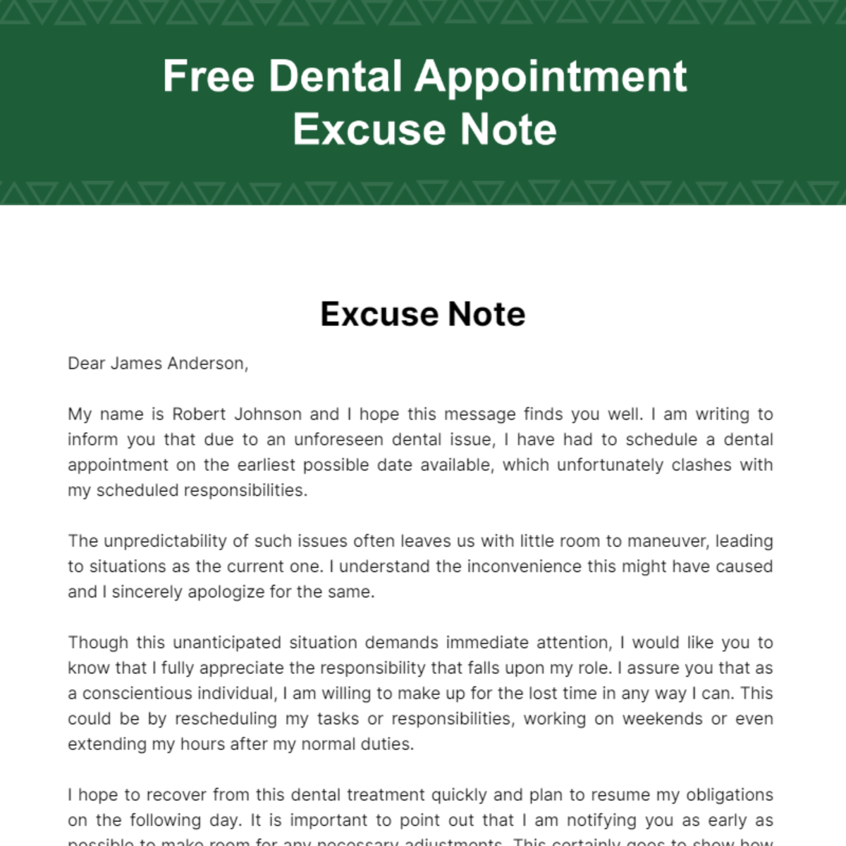 Free Dental Appointment Excuse Note Template