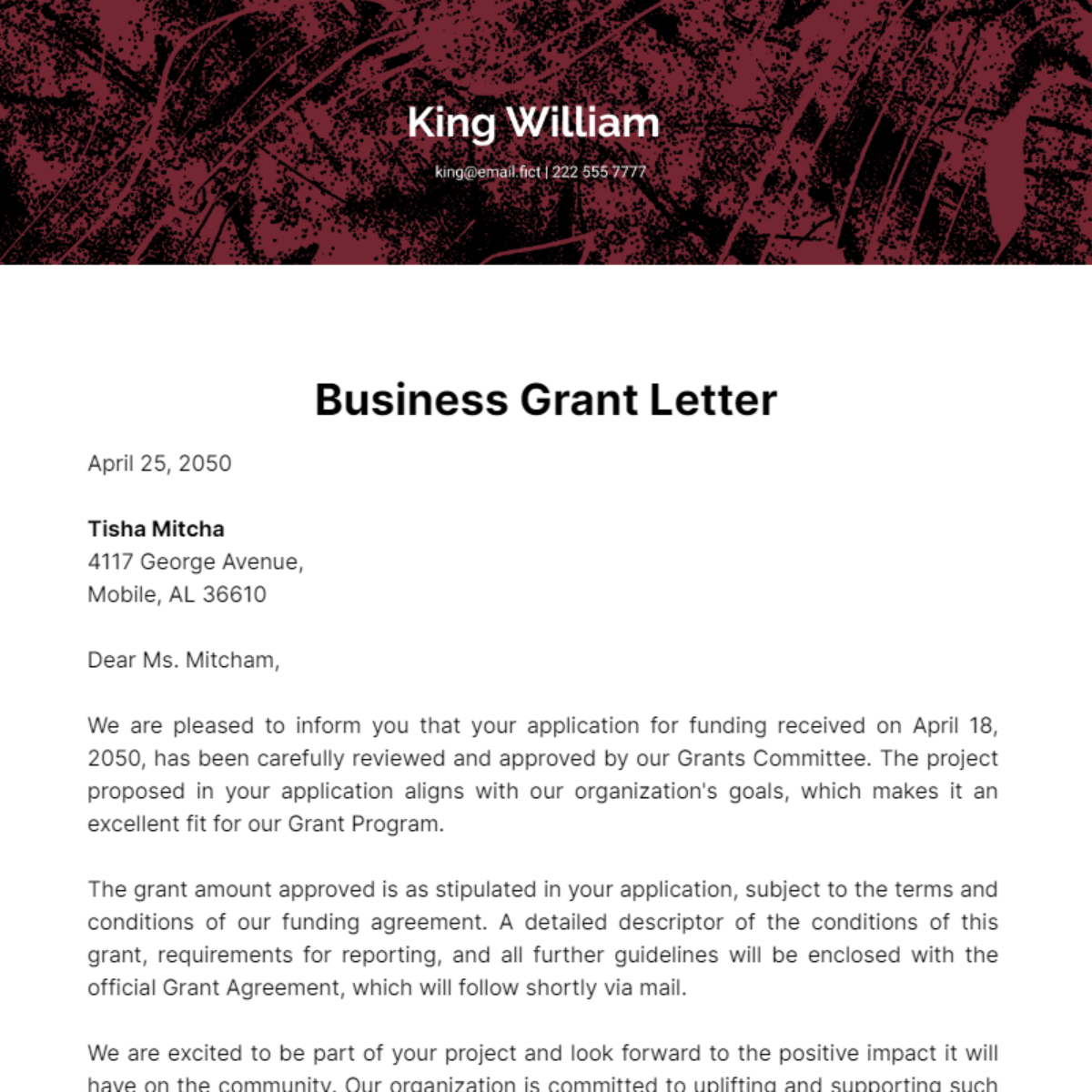 Business Grant Letter Template