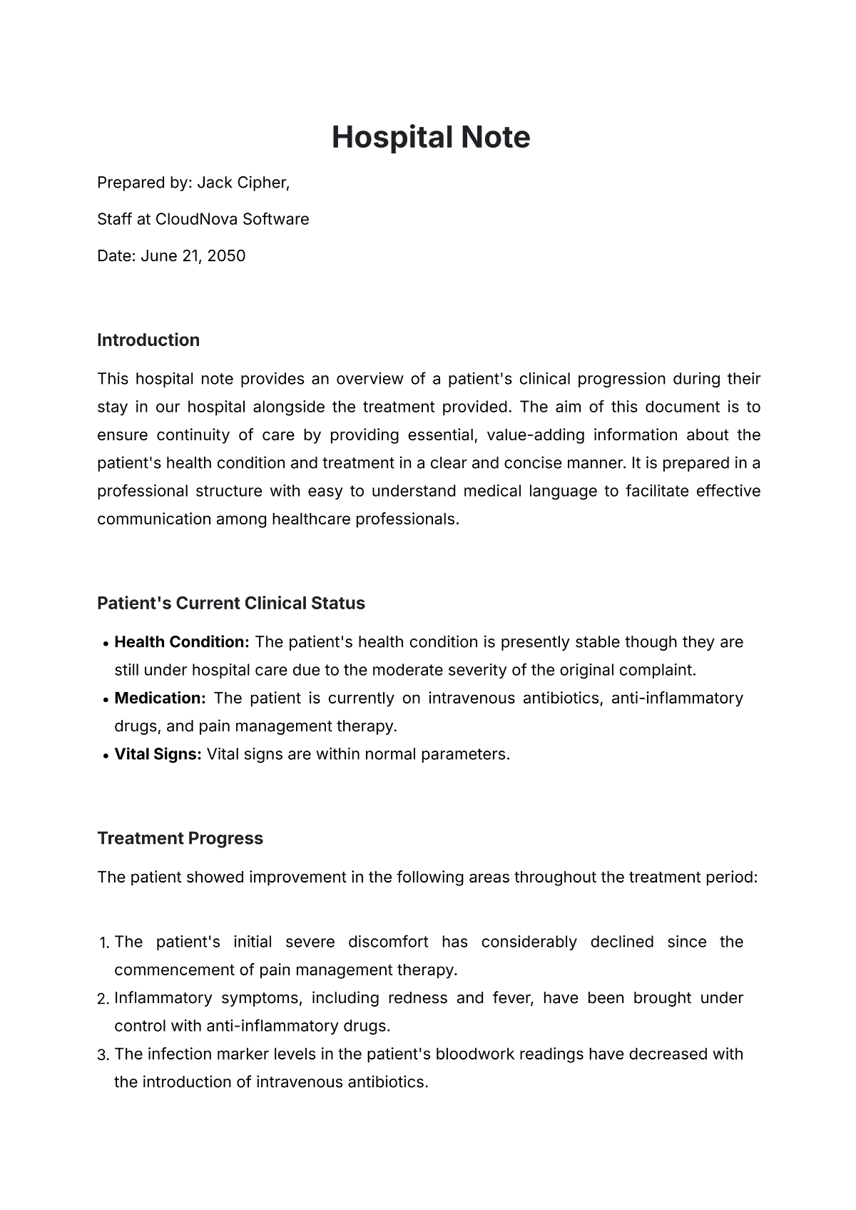 Free Hospital Progress Note Template to Edit Online