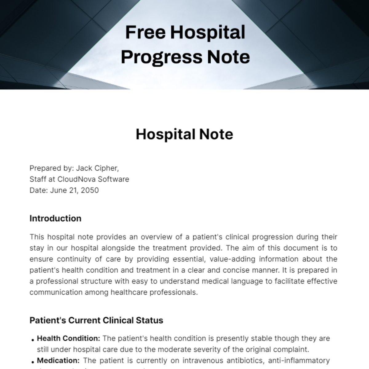 Free Hospital Progress Note Template