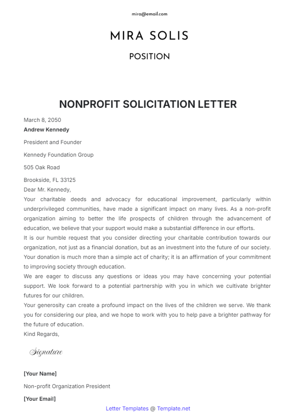 Nonprofit Solicitation Letter Template - Edit Online & Download