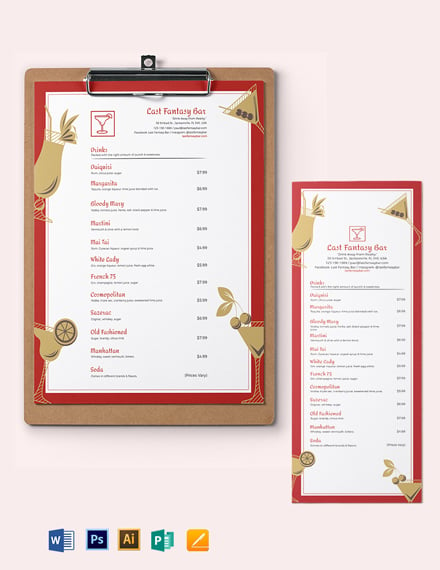 bar cocktail menu template