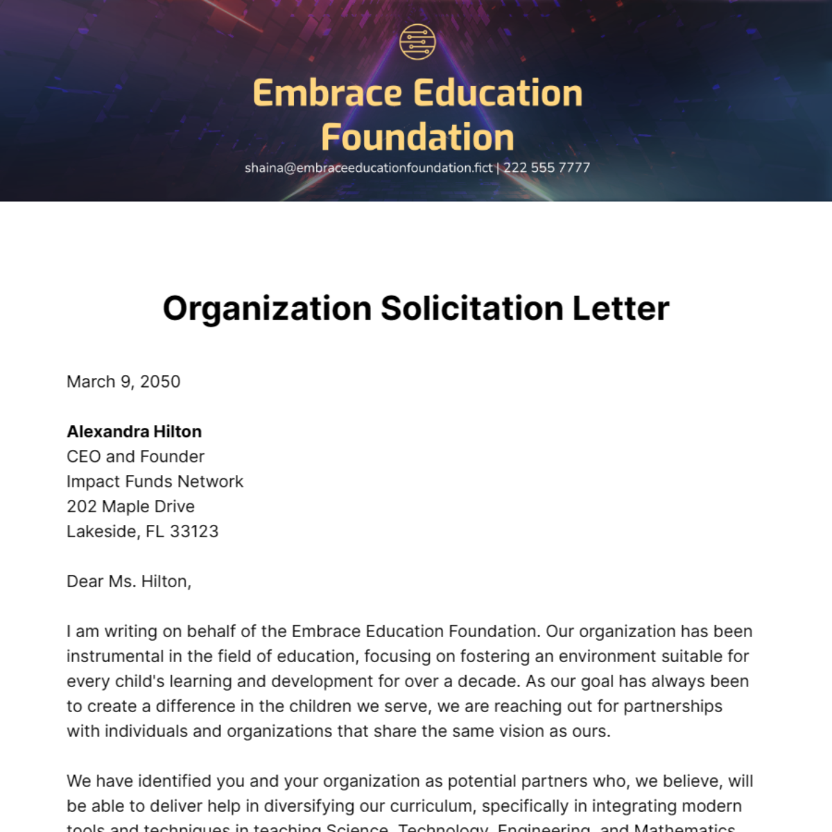 Organization Solicitation Letter Template