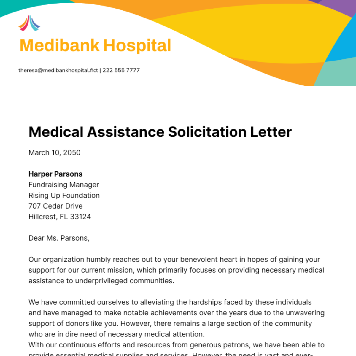 Medical Assistance Solicitation Letter Template