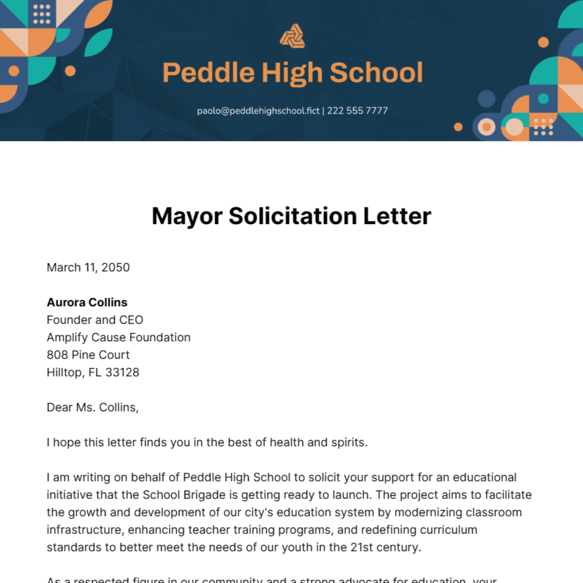 Mayor Solicitation Letter Template