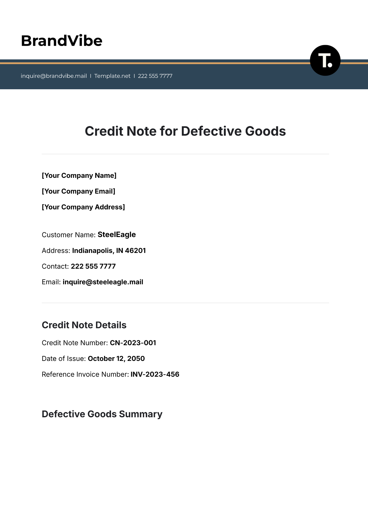 Credit Note for Defective Goods Template - Edit Online & Download