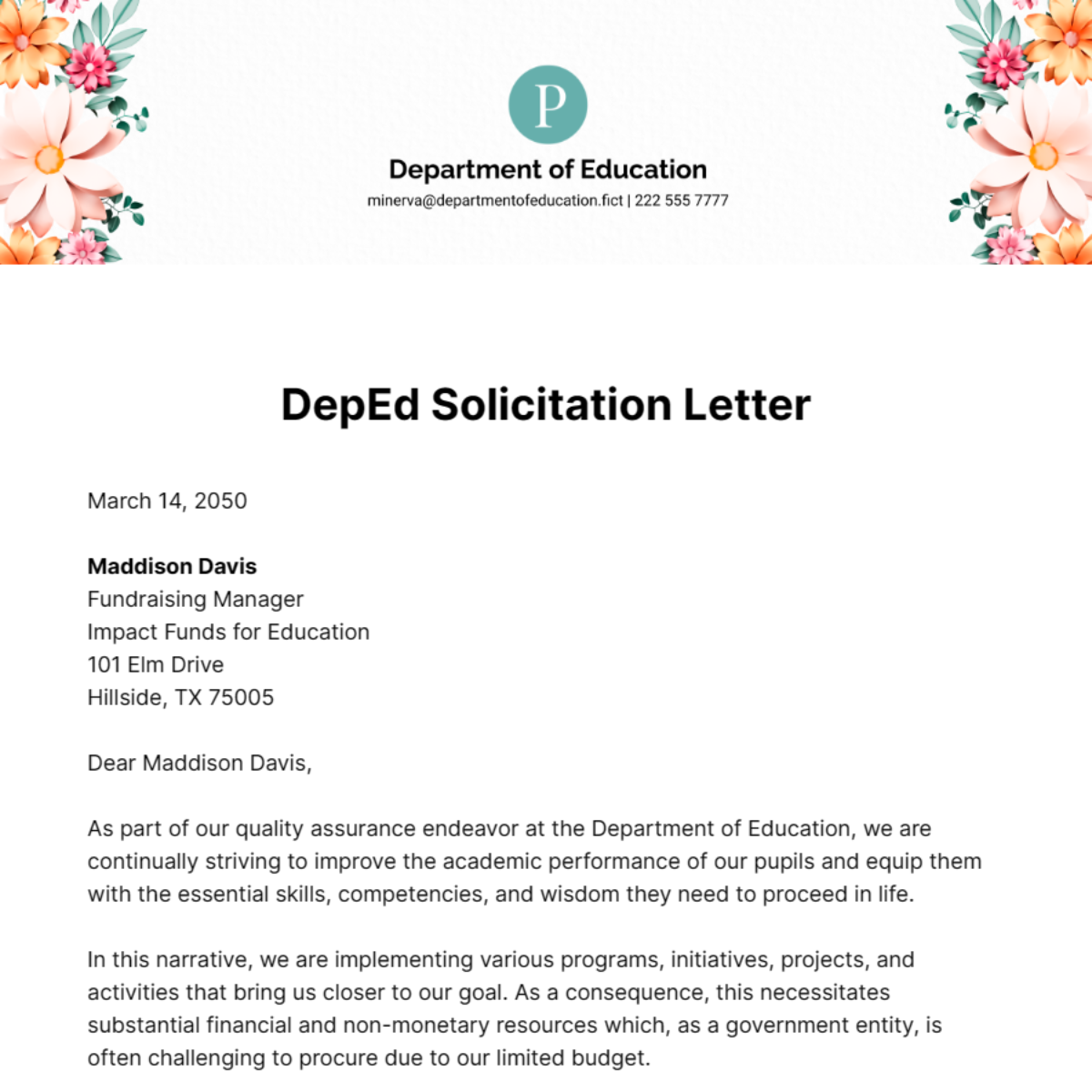 DepEd Solicitation Letter Template