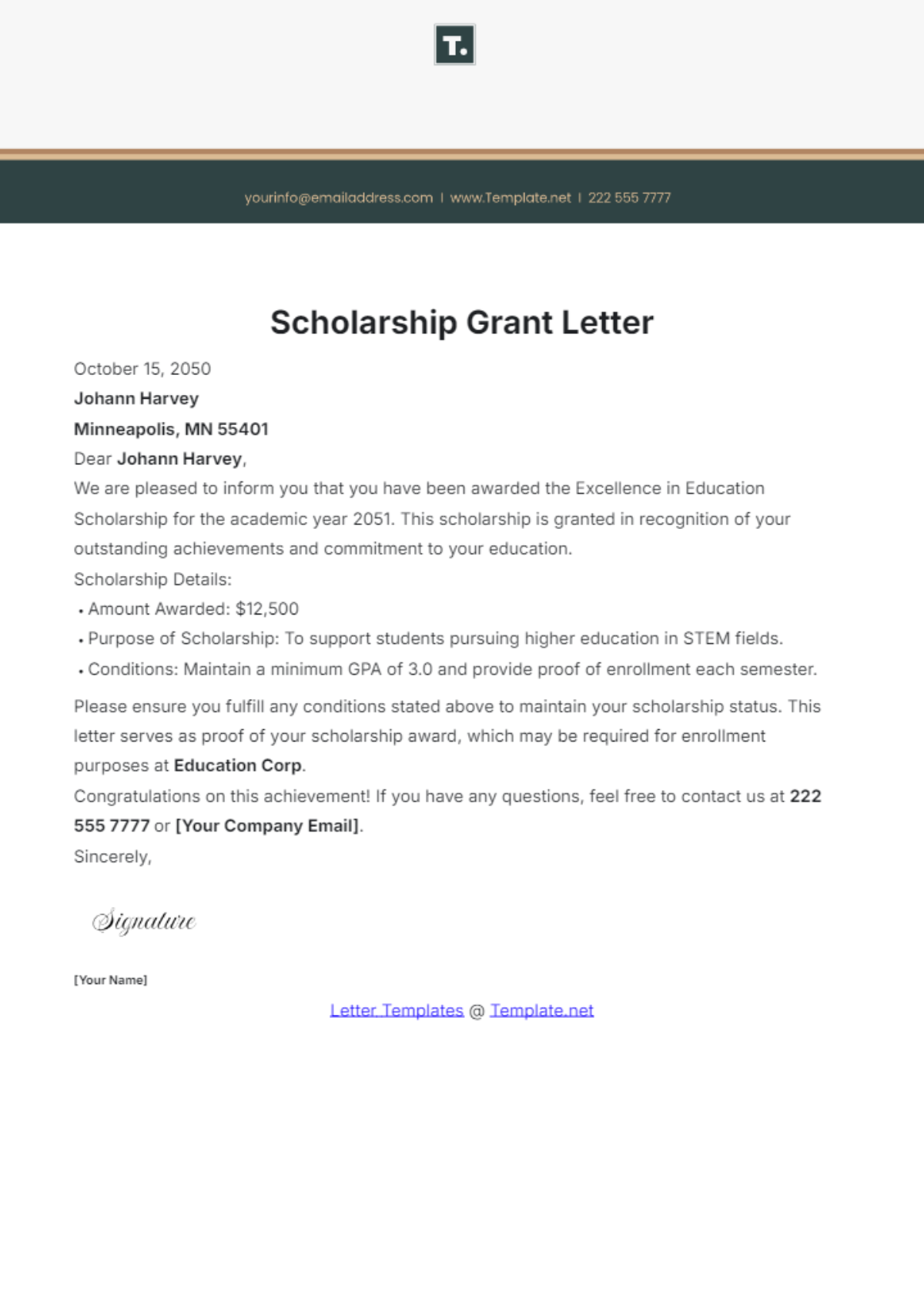 Scholarship Grant Letter Template - Edit Online & Download