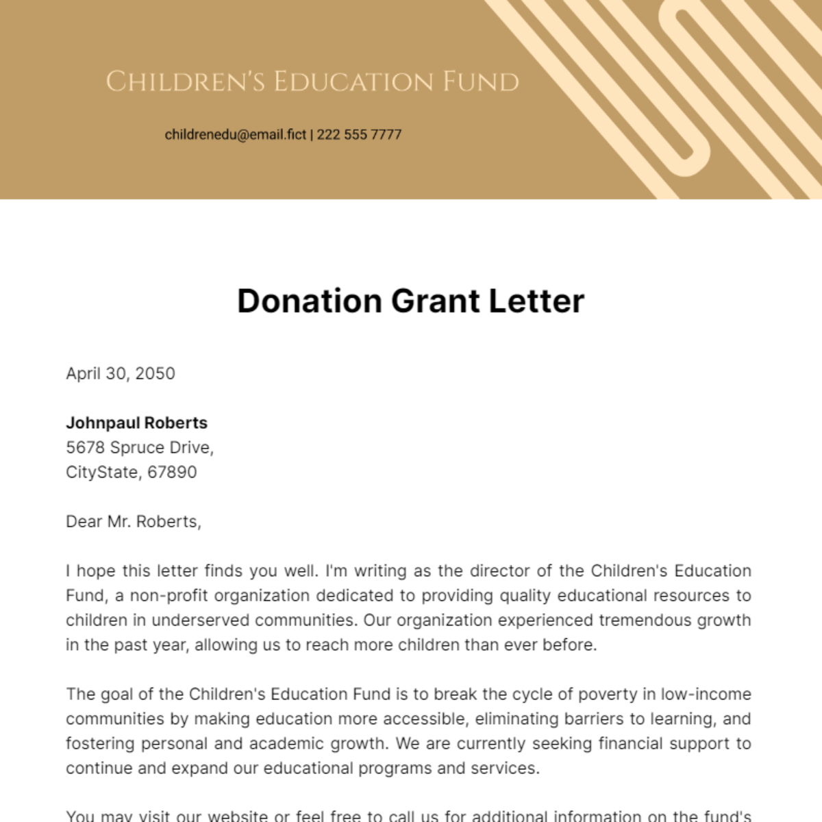 Free Donation Grant Letter Template