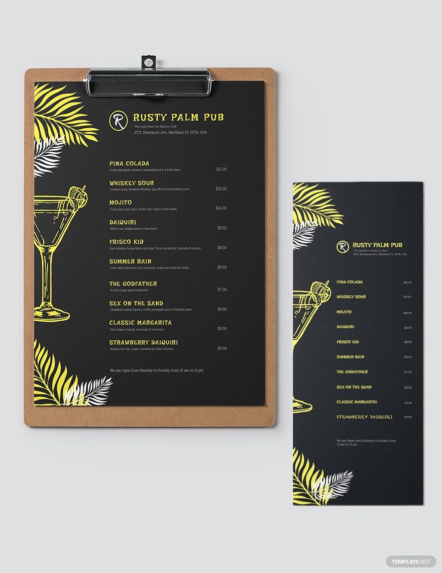 Chalkboard Cocktail Menu Template in Word, PSD, Illustrator, Publisher, Pages - Download | Template.net