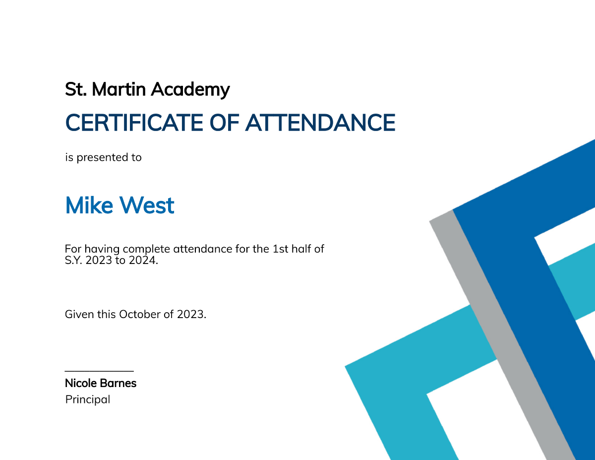 Student Attendance Certificate Template