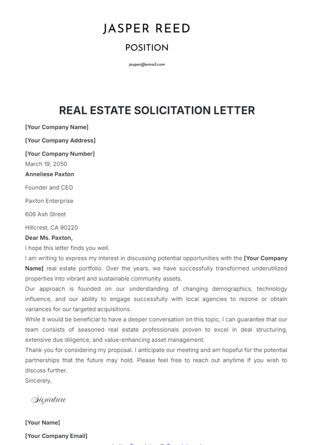 Real Estate Solicitation Letter Template - Edit Online & Download