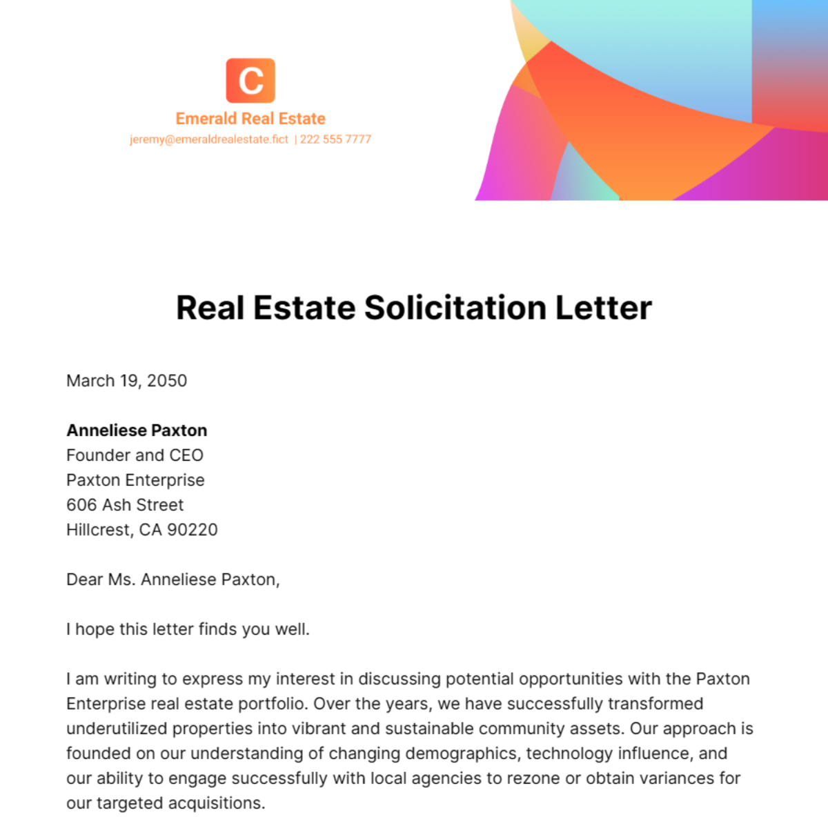 Real Estate Solicitation Letter Template