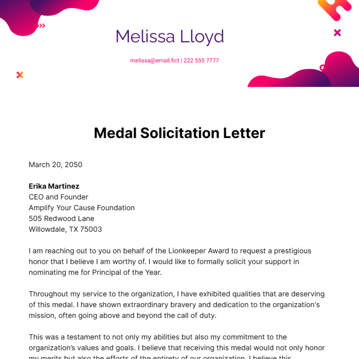 Medal Solicitation Letter Template