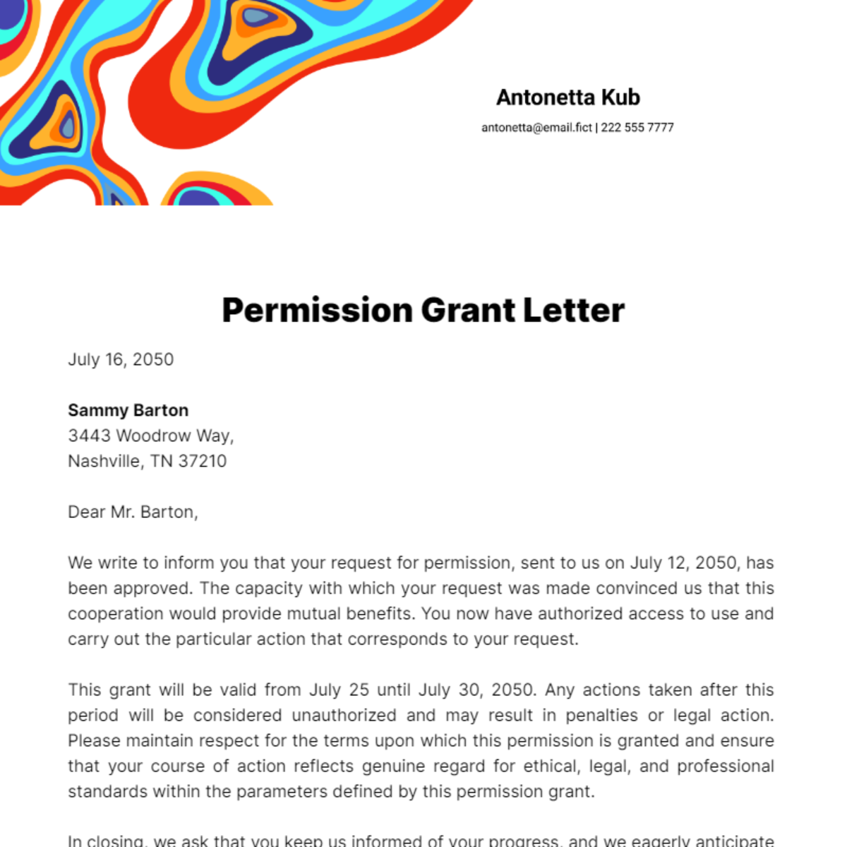 Free Permission Grant Letter Template