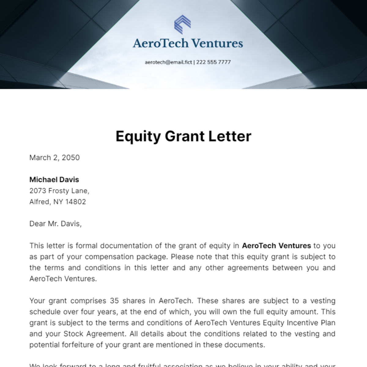 Free Equity Grant Letter Template