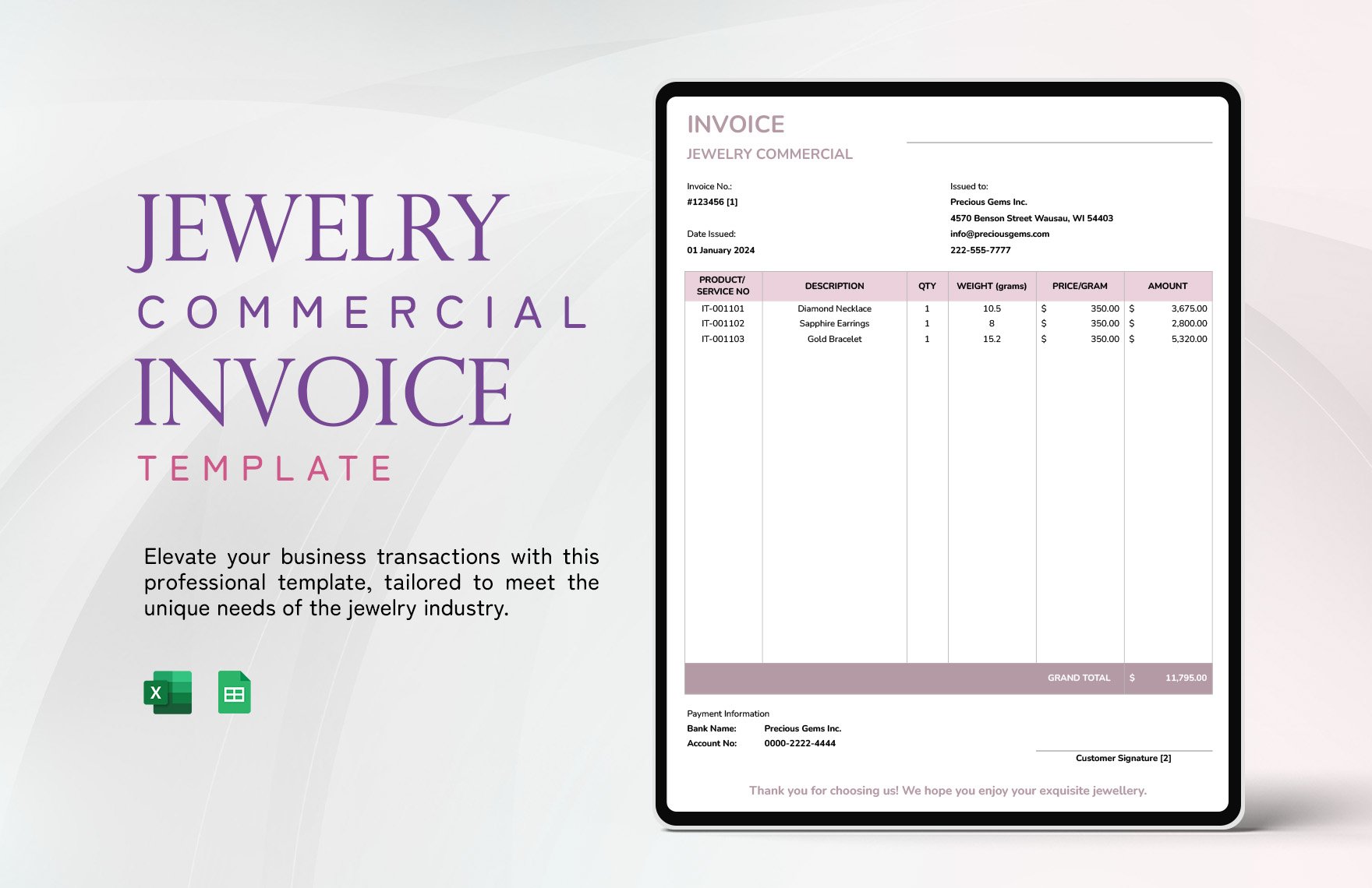 Jewelry Commercial Invoice Template
