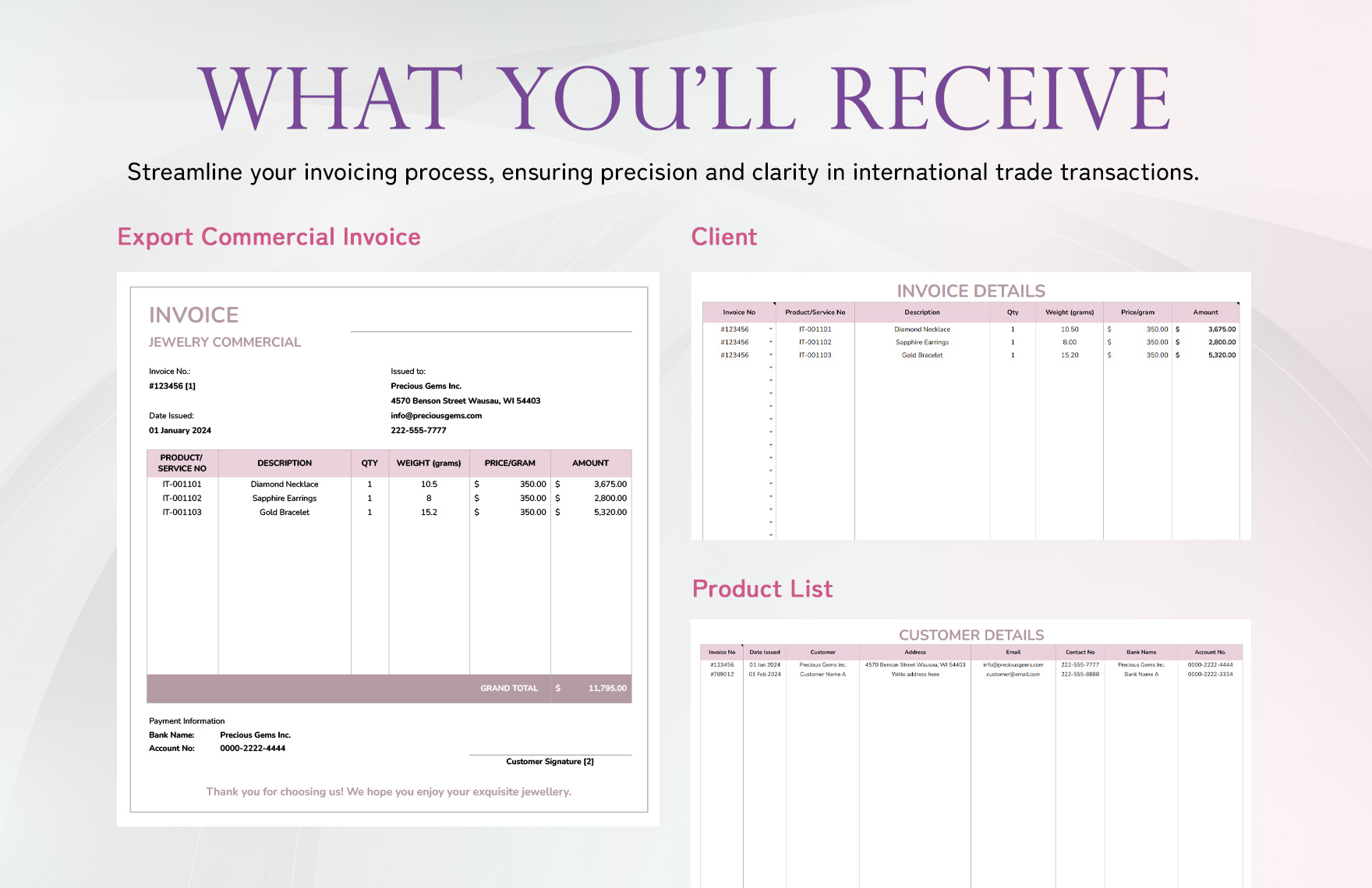 Jewelry Commercial Invoice Template