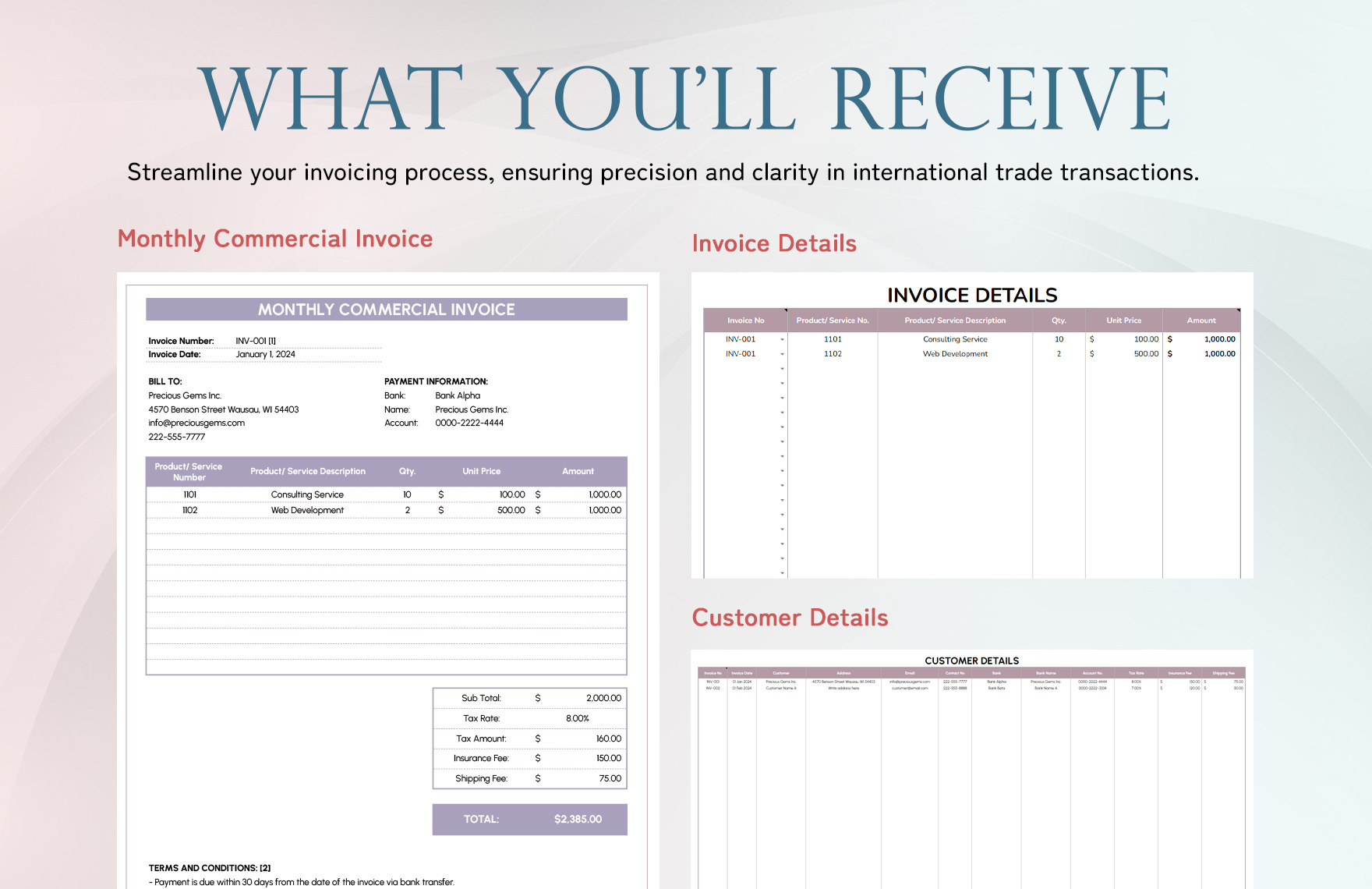 Monthly Commercial Invoice Template