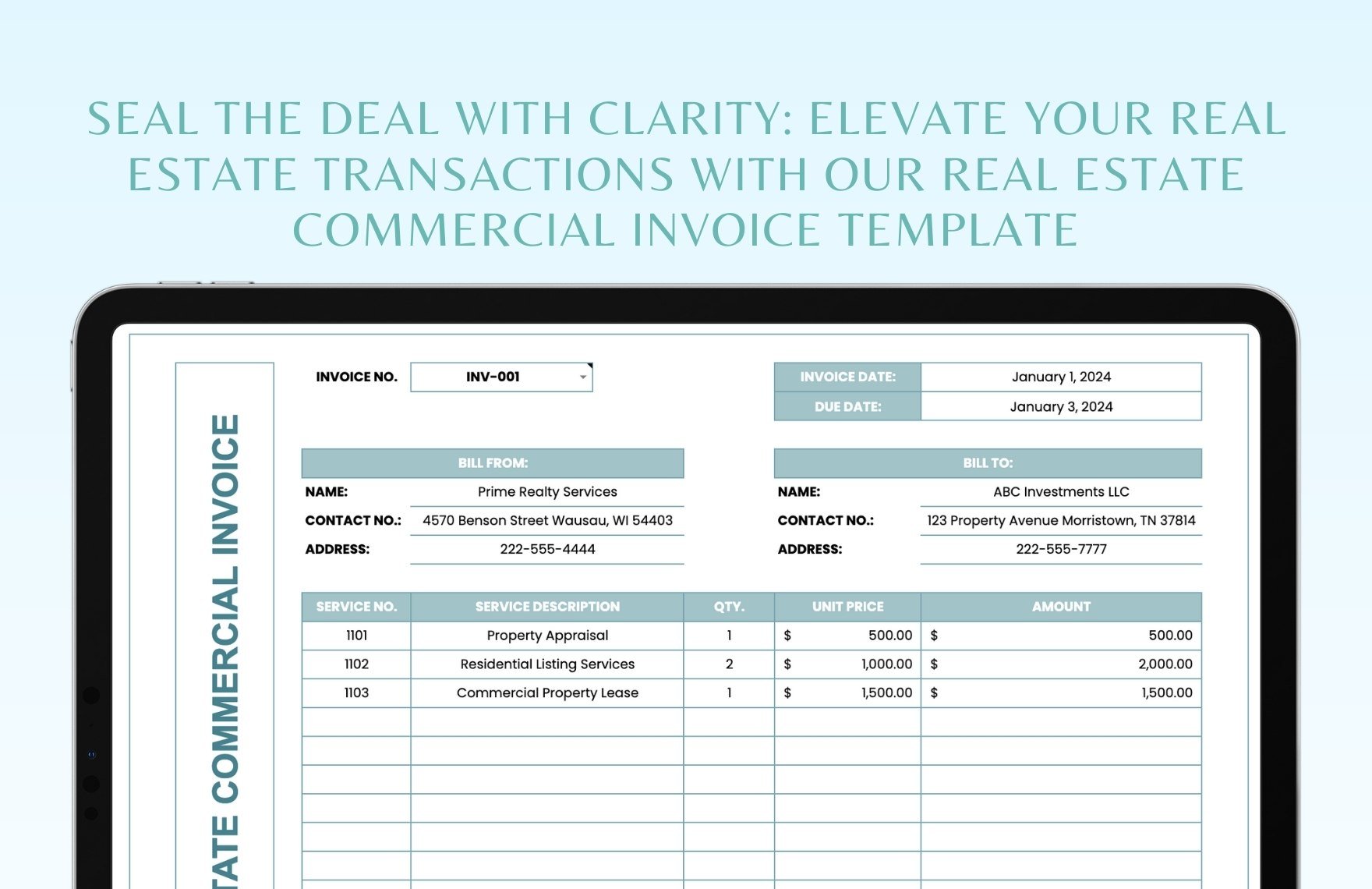 Real Estate Commercial Invoice Template