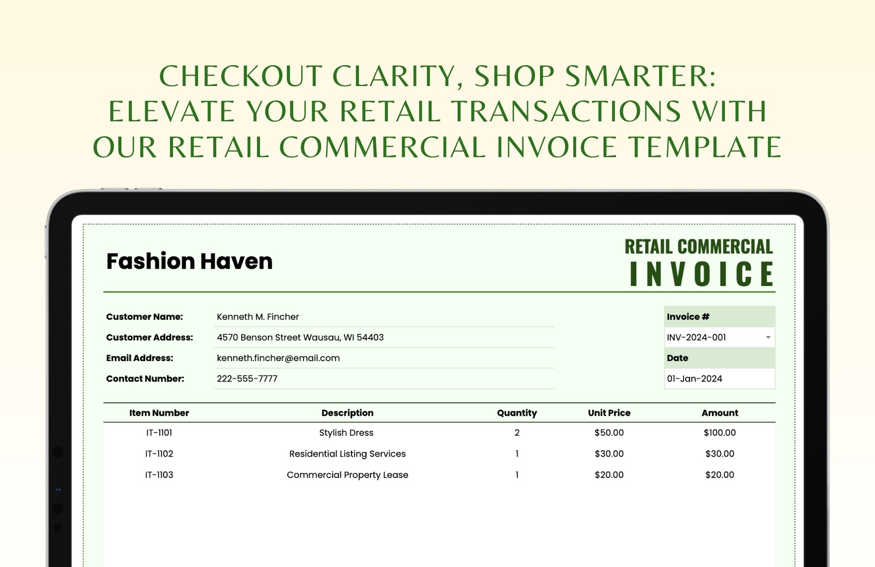 Retail Commercial Invoice Template