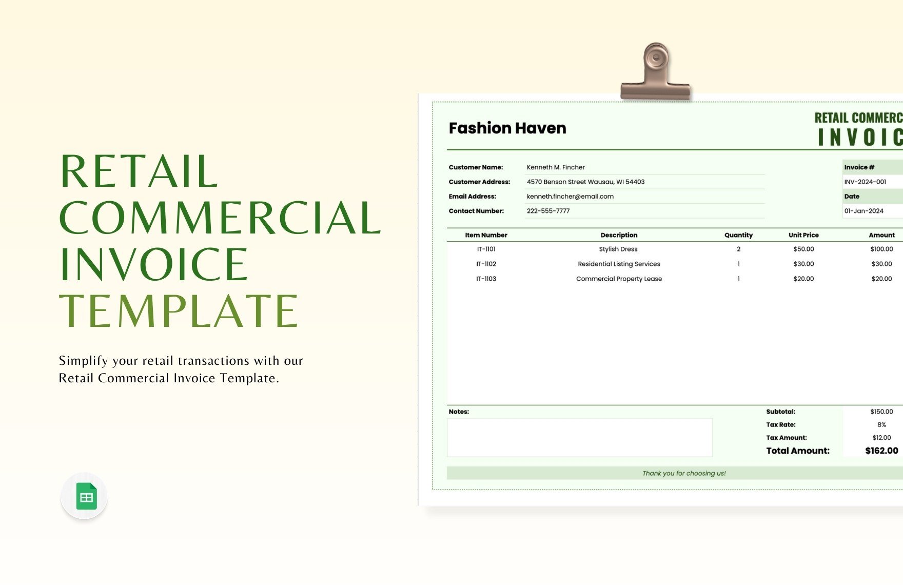 Retail Commercial Invoice Template
