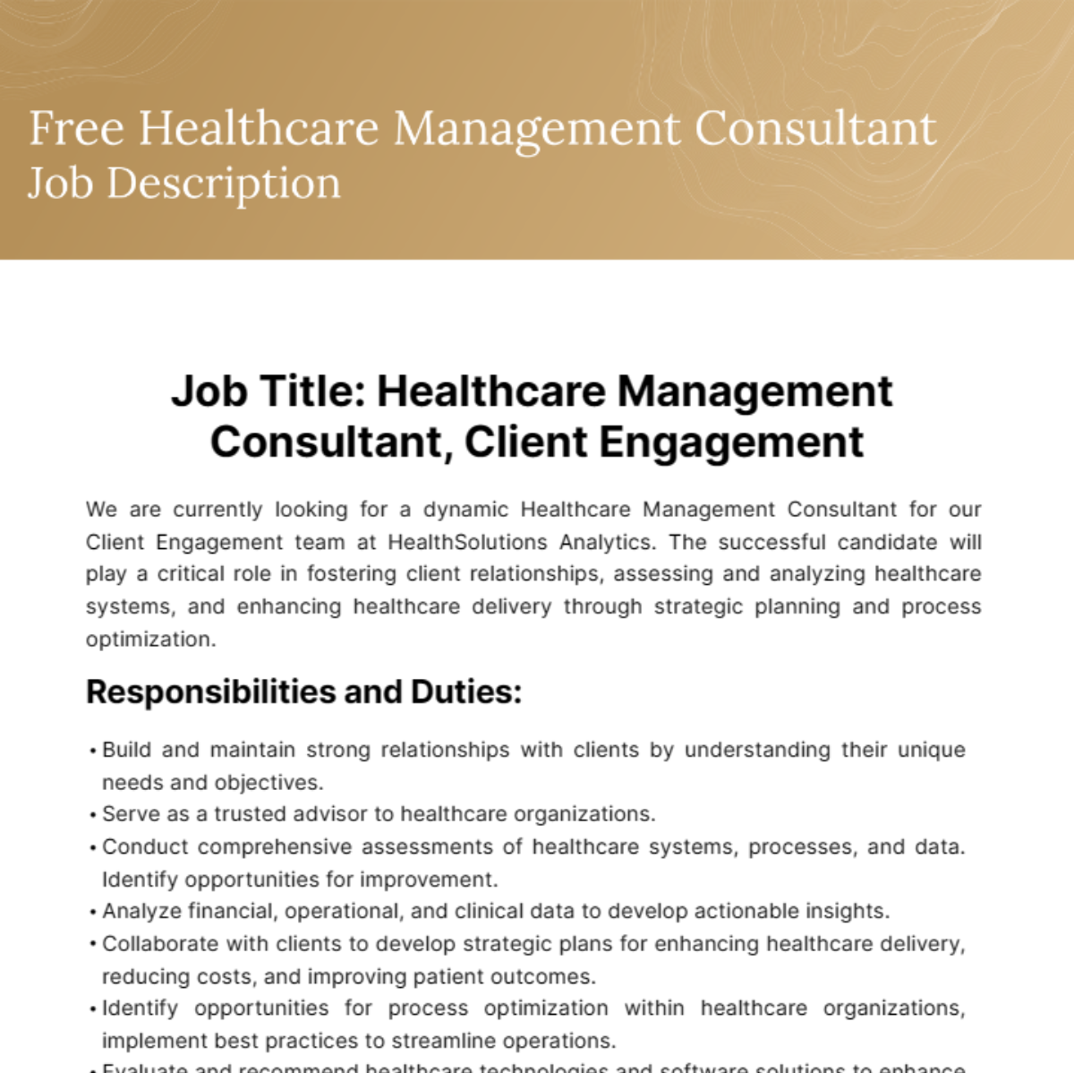 Free Healthcare Management Consultant Job Description Template