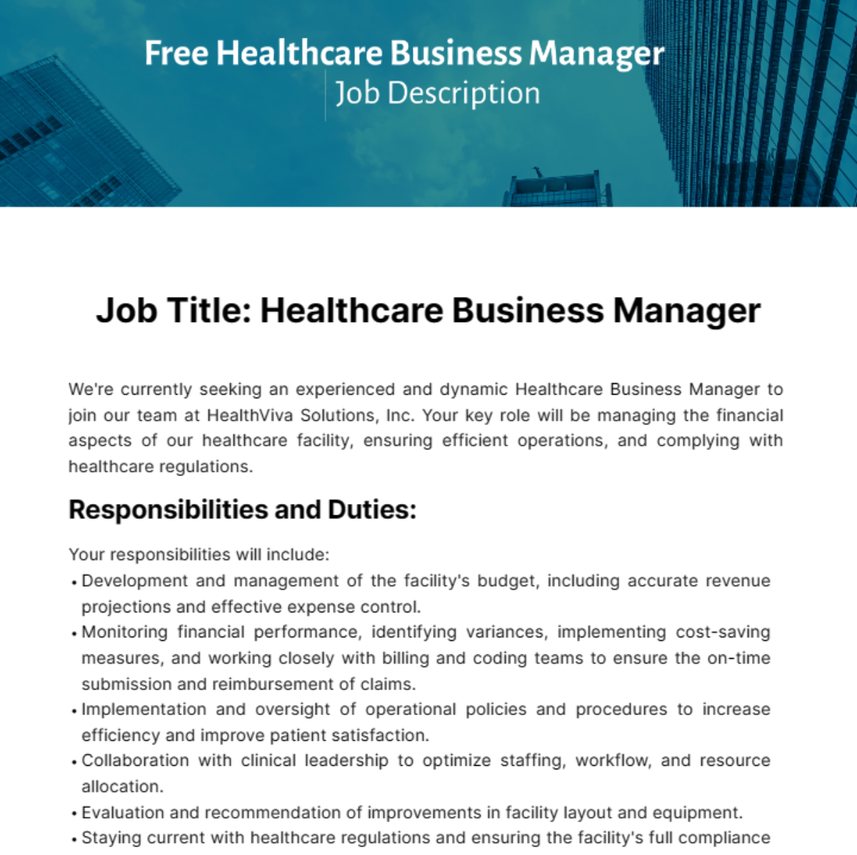  Healthcare Business Manager Job Description Template Edit Online 