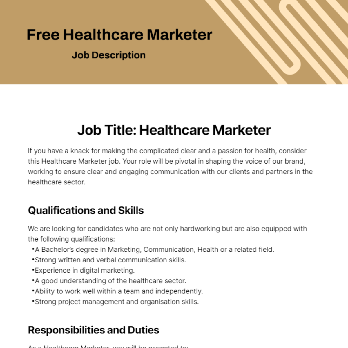 Healthcare Marketer Job Description Template