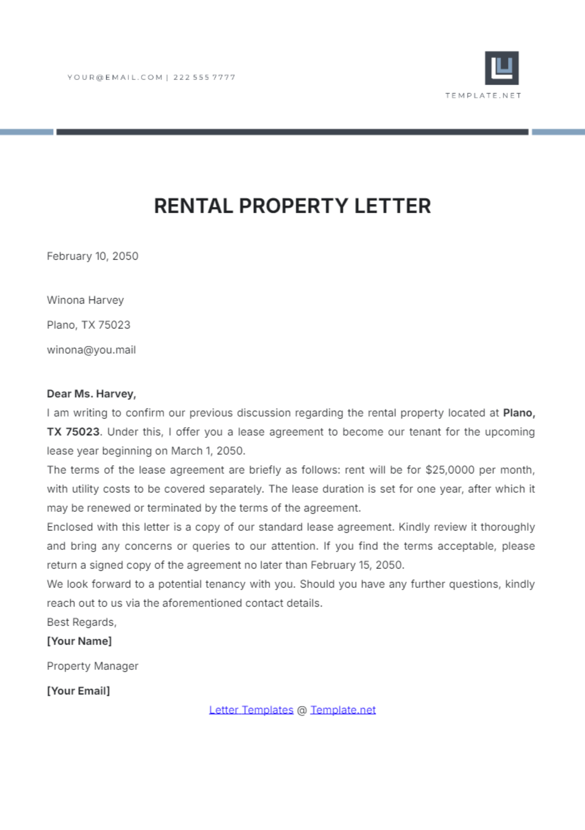 Rental Property Letter Template - Edit Online & Download