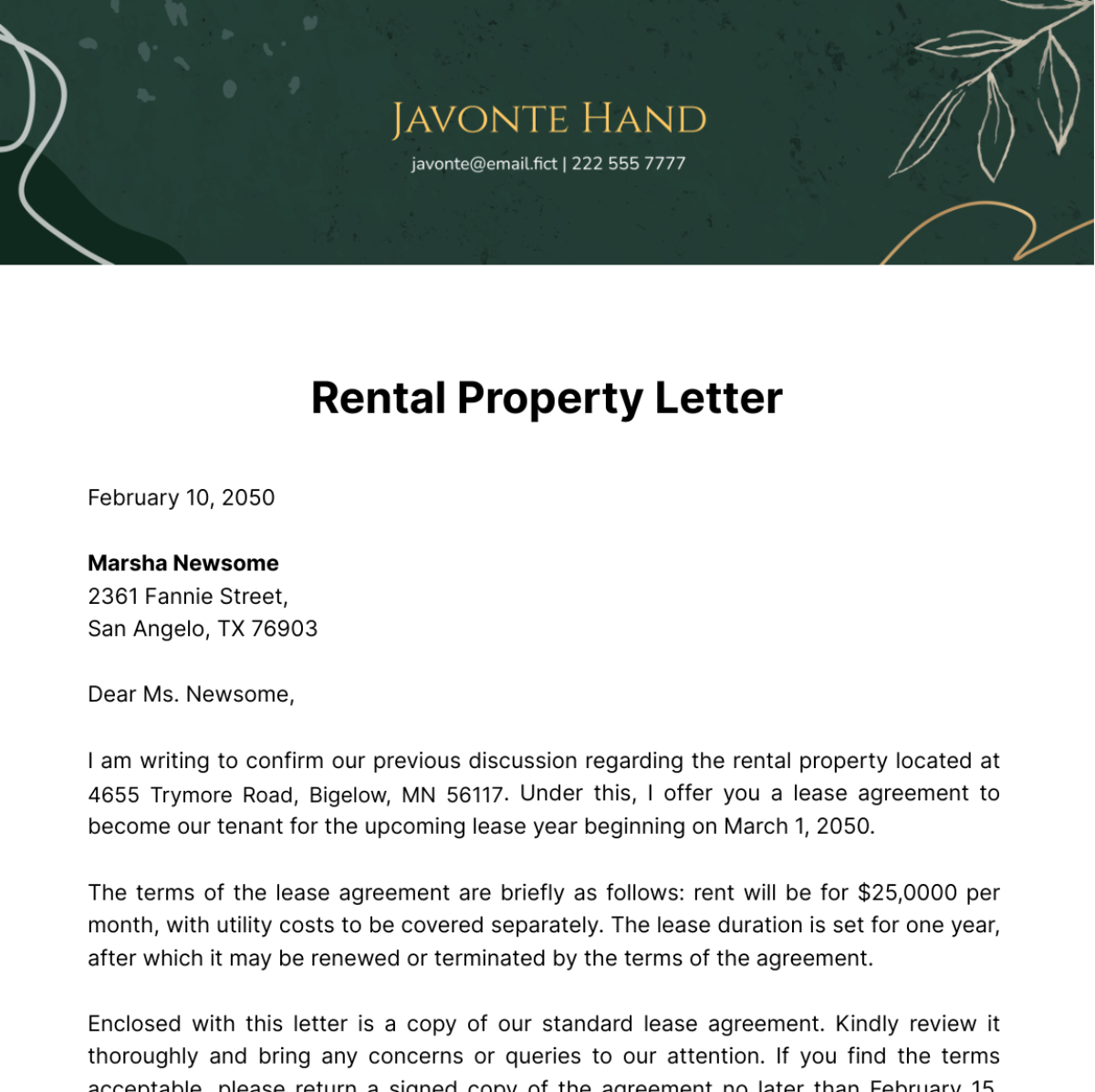 Rental Property Letter Template