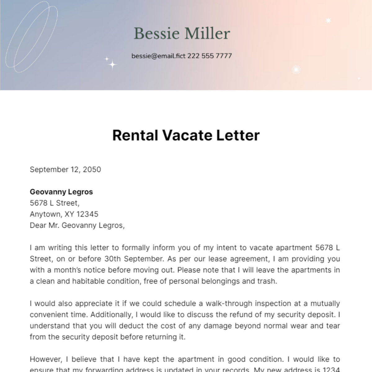 Rental Vacate Letter Template