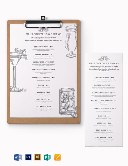 cocktail menu board template